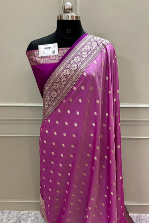 Magenta and Purple Rudraksha Buti Katan Silk Banarasi Saree