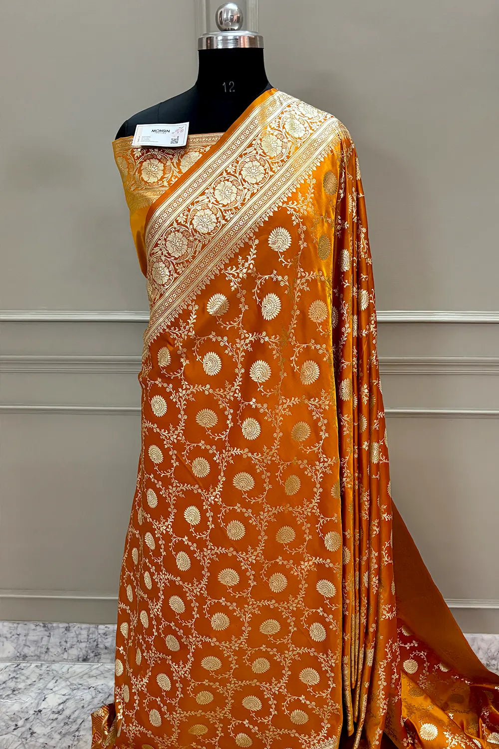 Mustard Pankhuri Jaal Katan Silk Banarasi Saree