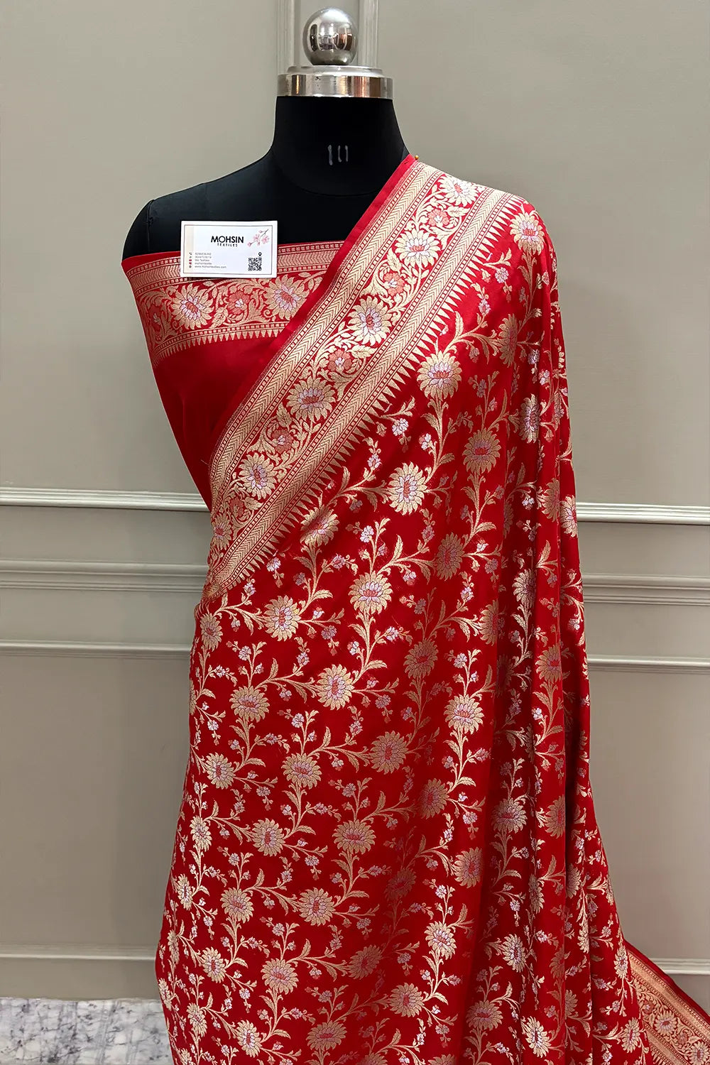 Red Ganga Jamuna Crepe Silk Banarasi Saree