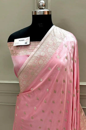 Baby Pink Flying Buti Katan Silk Banarasi Saree