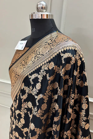 Black Moglai Jaal Katan Silk Banarasi Saree