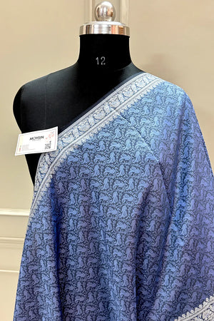 Blue Resham Zari Silk Banarasi Stole