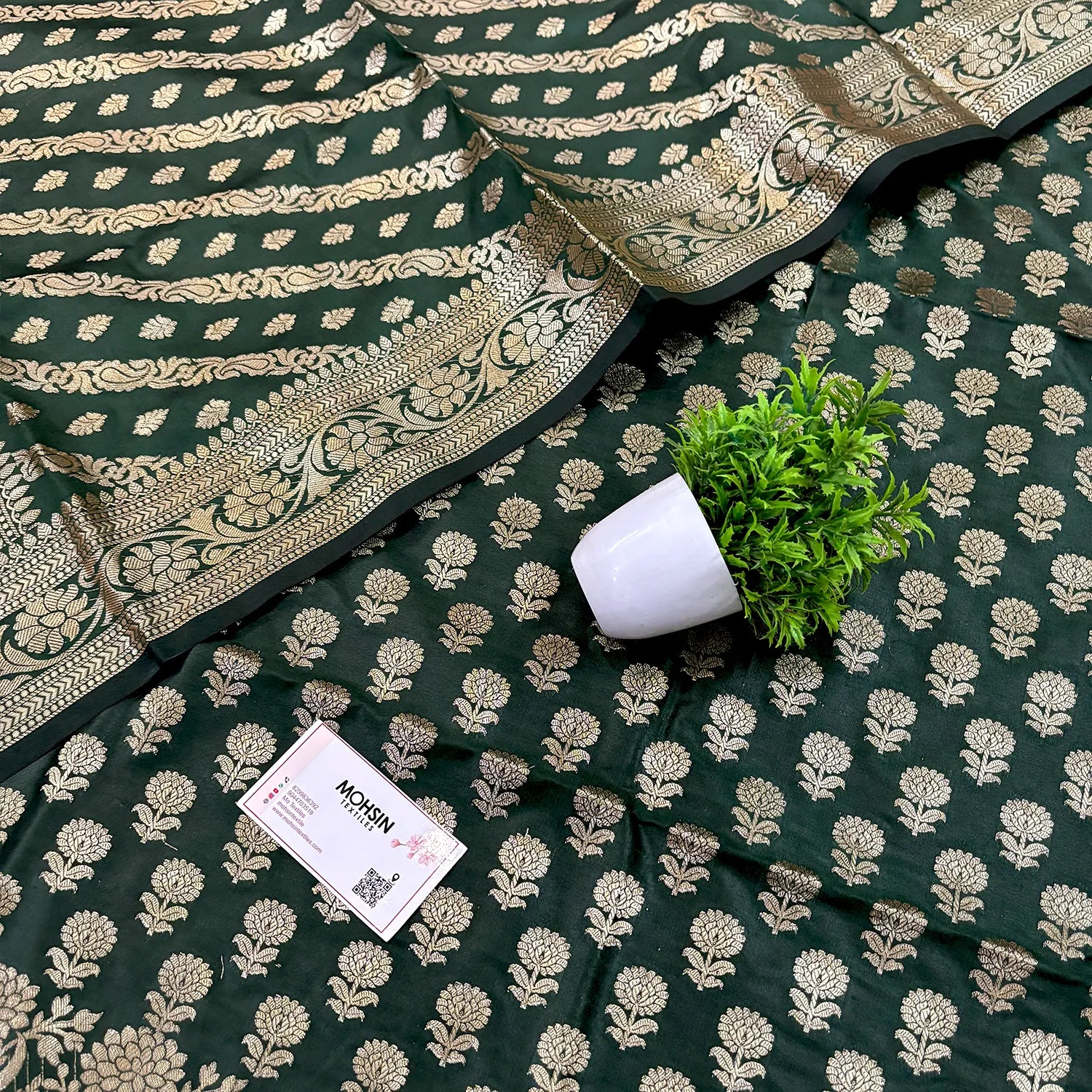 Bottle Green Sunflower Katan Silk Banarasi Suit