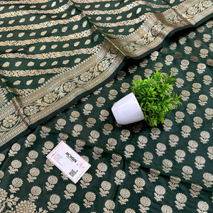 Bottle Green Sunflower Katan Silk Banarasi Suit