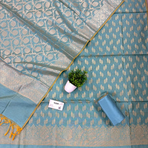 Firozi Golden Zari Resham Silk Banarasi Suit