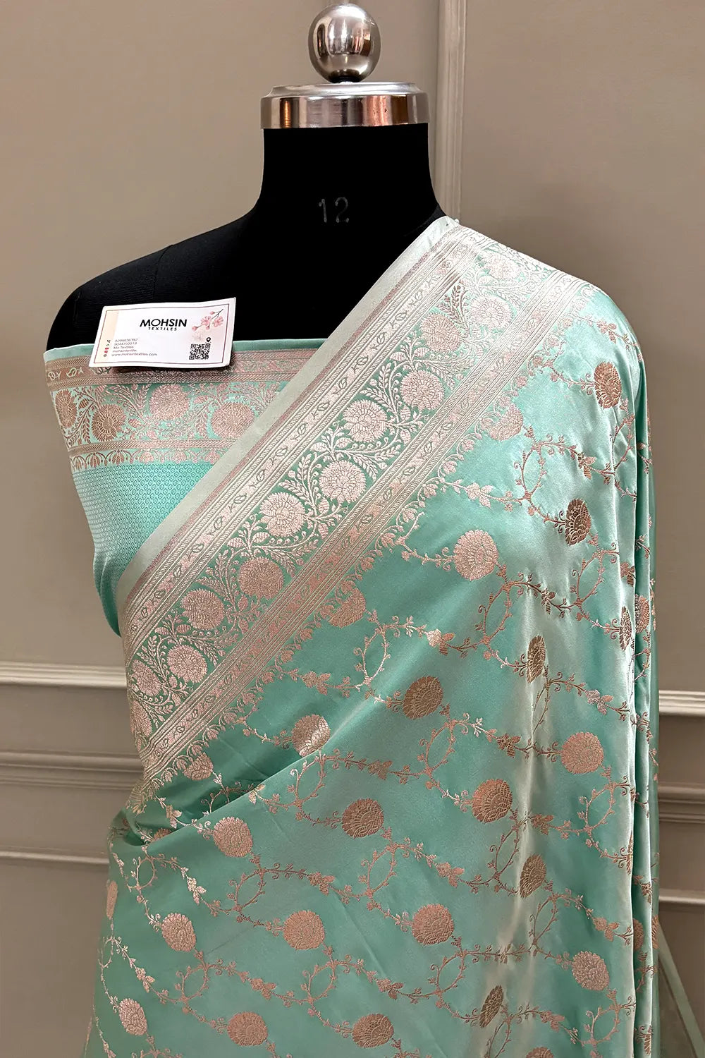 Mint Green Ropeway Jaal Katan Silk Banarasi Saree
