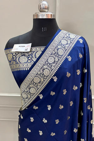 Navy Blue Chaman Buti Katan Silk Banarasi Saree