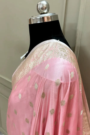 Baby Pink Flying Buti Katan Silk Banarasi Saree