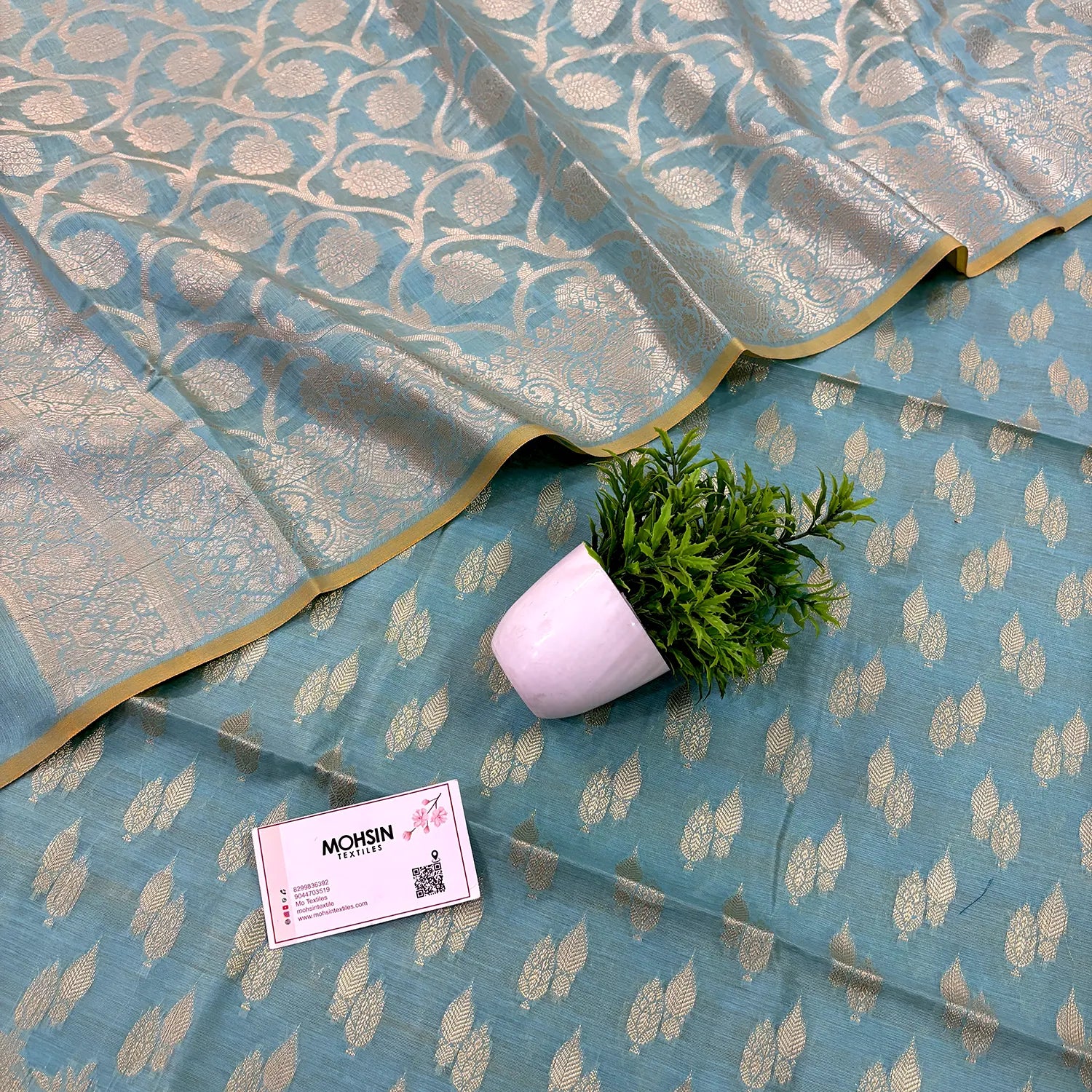 Firozi Golden Zari Resham Silk Banarasi Suit