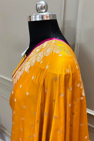 Mustard Jadi Buti Katan Silk Banarasi Saree