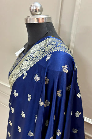 Navy Blue Chaman Buti Katan Silk Banarasi Saree