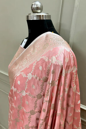 Peach Qaidi Buti Katan Silk Banarasi Saree