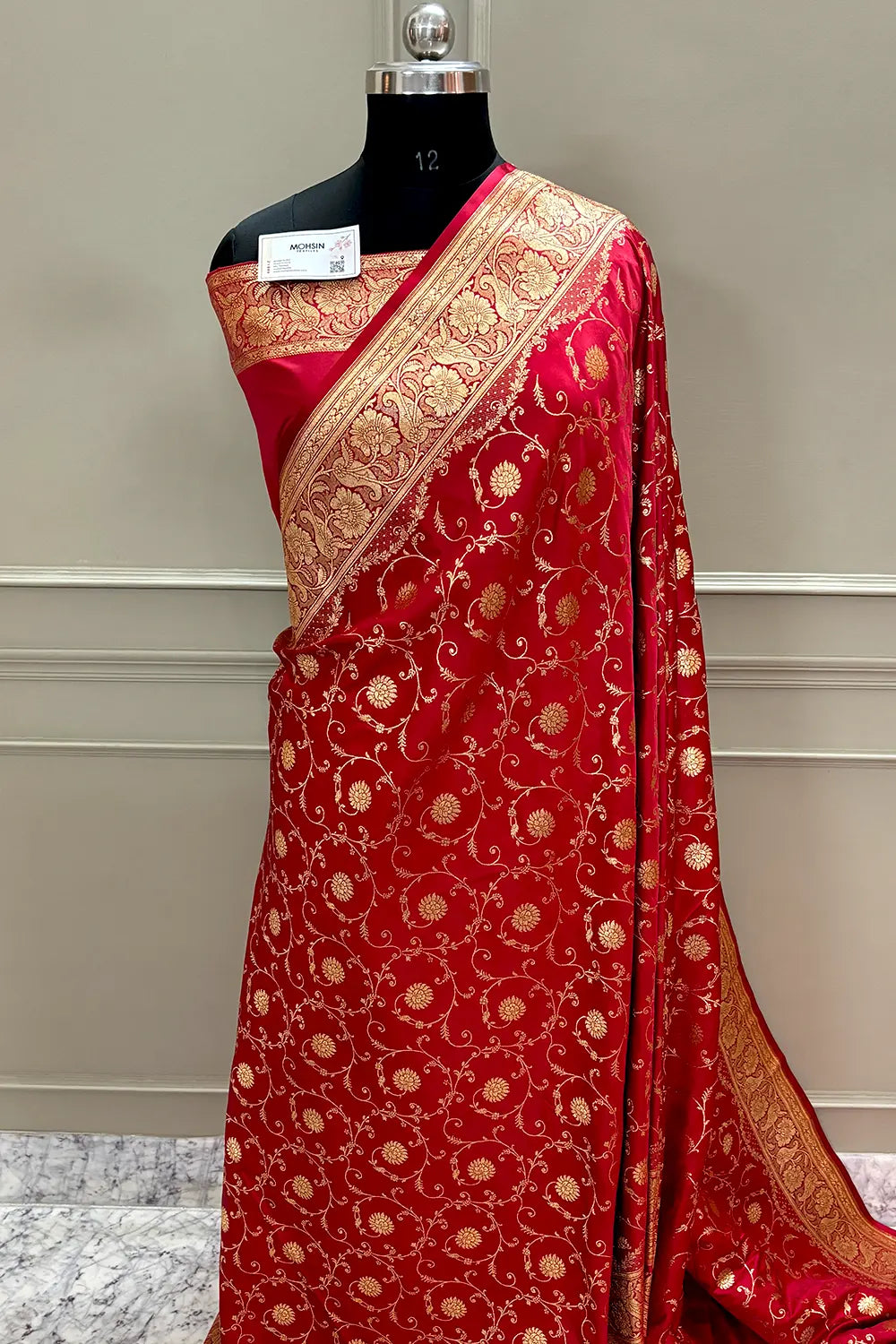 Pinkish Red Murerwa Daal Katan Silk Banarasi Saree