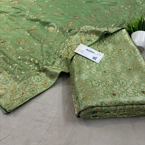 Pista Stone Work Kimkhab Silk Banarasi Gharara