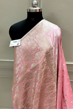 Baby Pink Flying Buti Katan Silk Banarasi Saree