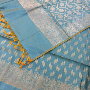 Firozi Golden Zari Resham Silk Banarasi Suit