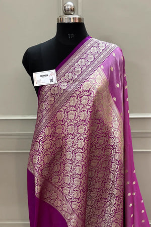 Magenta and Purple Rudraksha Buti Katan Silk Banarasi Saree