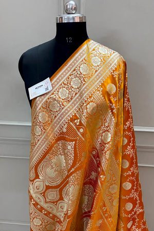 Mustard Pankhuri Jaal Katan Silk Banarasi Saree