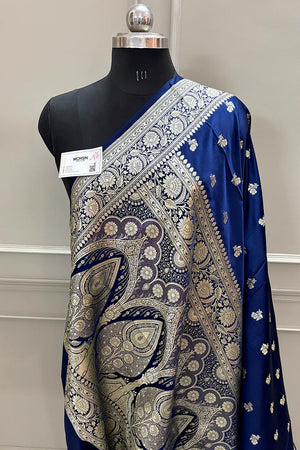 Navy Blue Chaman Buti Katan Silk Banarasi Saree