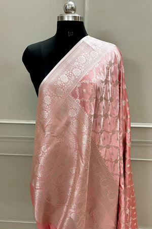 Peach Qaidi Buti Katan Silk Banarasi Saree