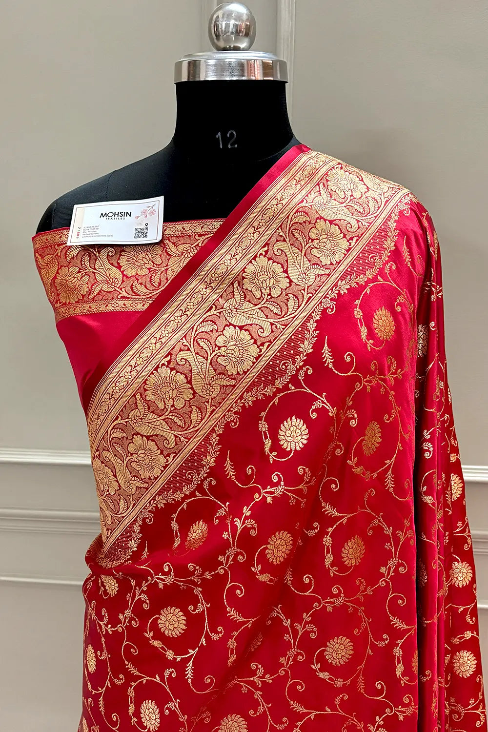Pinkish Red Murerwa Daal Katan Silk Banarasi Saree