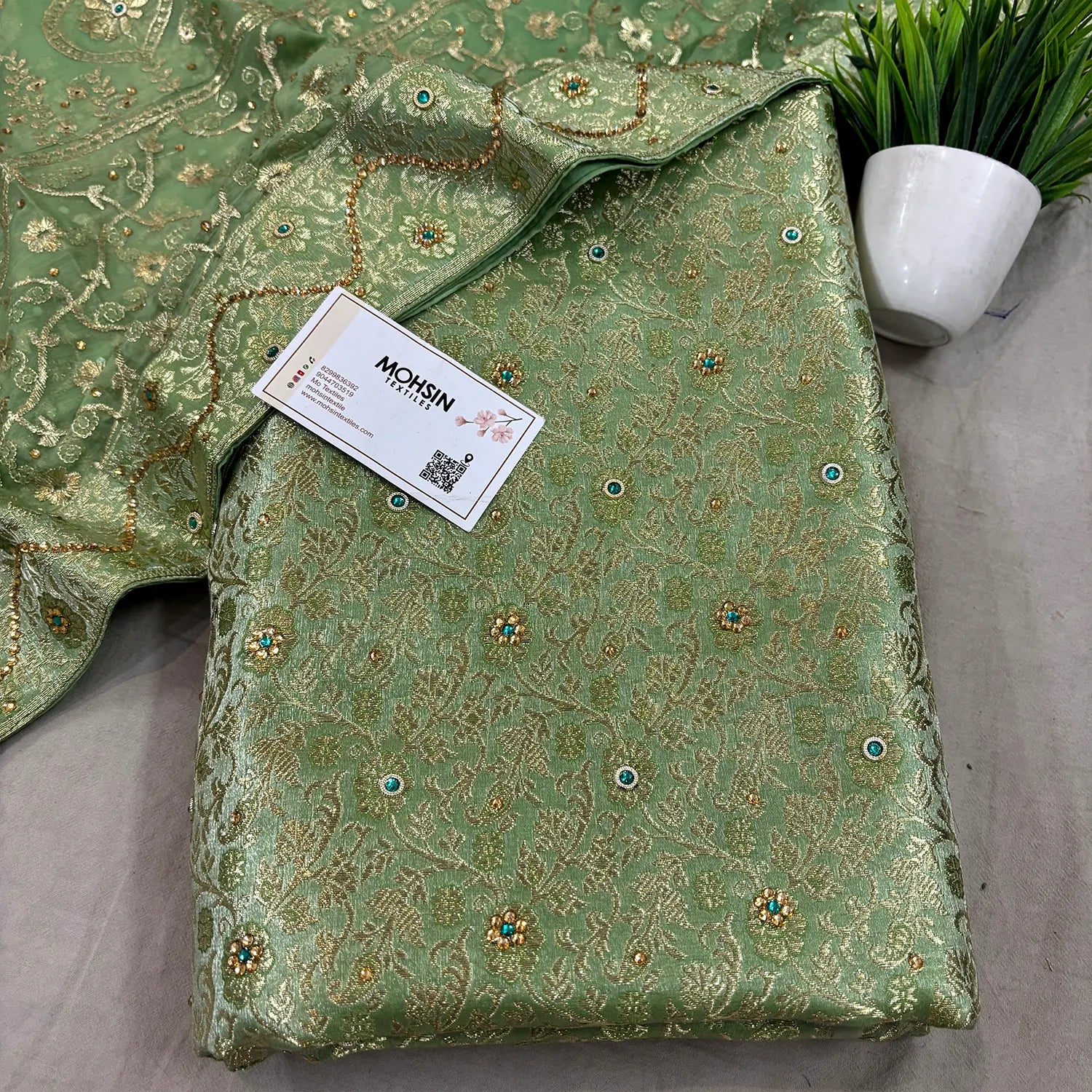 Pista Stone Work Kimkhab Silk Banarasi Gharara