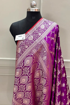 Purple Papakipari Katan Silk Banarasi Saree