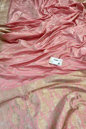 Baby Pink Flying Buti Katan Silk Banarasi Saree