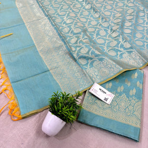 Firozi Golden Zari Resham Silk Banarasi Suit