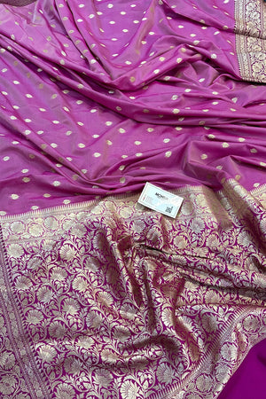 Magenta and Purple Rudraksha Buti Katan Silk Banarasi Saree