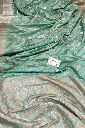Mint Green Ropeway Jaal Katan Silk Banarasi Saree