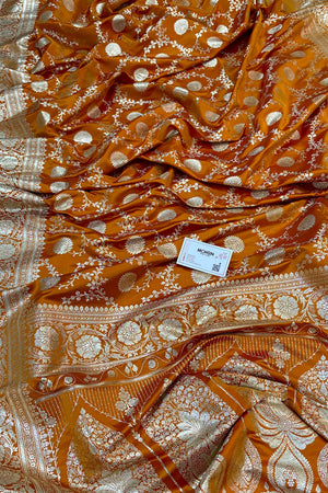 Mustard Pankhuri Jaal Katan Silk Banarasi Saree
