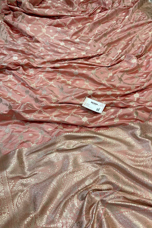 Peach Qaidi Buti Katan Silk Banarasi Saree