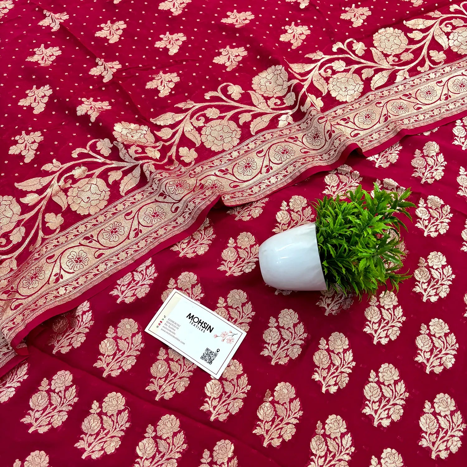 Pinkish Red Guldasta Pure Georgette Silk Banarasi Suit