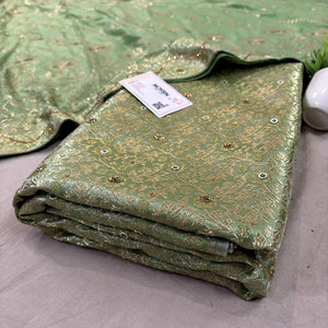 Pista Stone Work Kimkhab Silk Banarasi Gharara