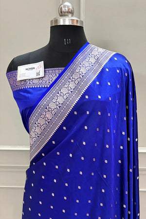 Royal Blue Chitrani Buti Katan Silk Banarasi Saree