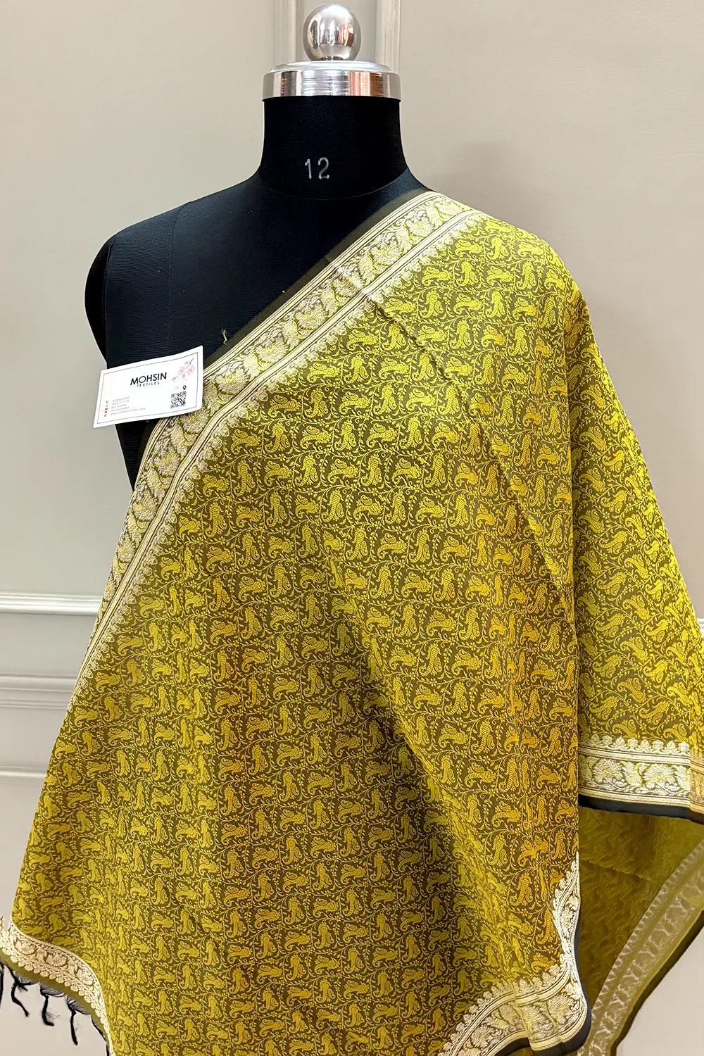 Yellow Resham Zari Silk Banarasi Stole