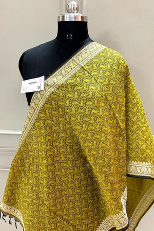 Yellow Resham Zari Silk Banarasi Stole