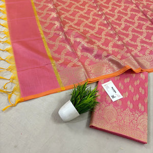 Baby Pink Golden Zari Resham Silk Banarasi Suit