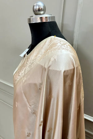 Beige Babu Buti Katan Silk Banarasi Saree