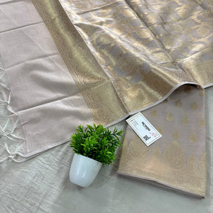 Beige Golden Zari Resham Silk Banarasi Suit