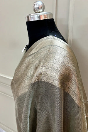 Beige Golden Zari Tissue Silk Banarasi Saree
