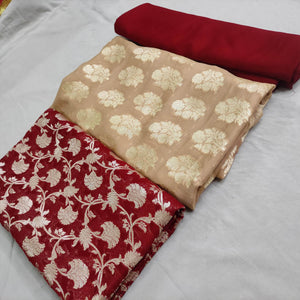 Beige and Maroon Handloom Georgette Silk Banarasi Suit
