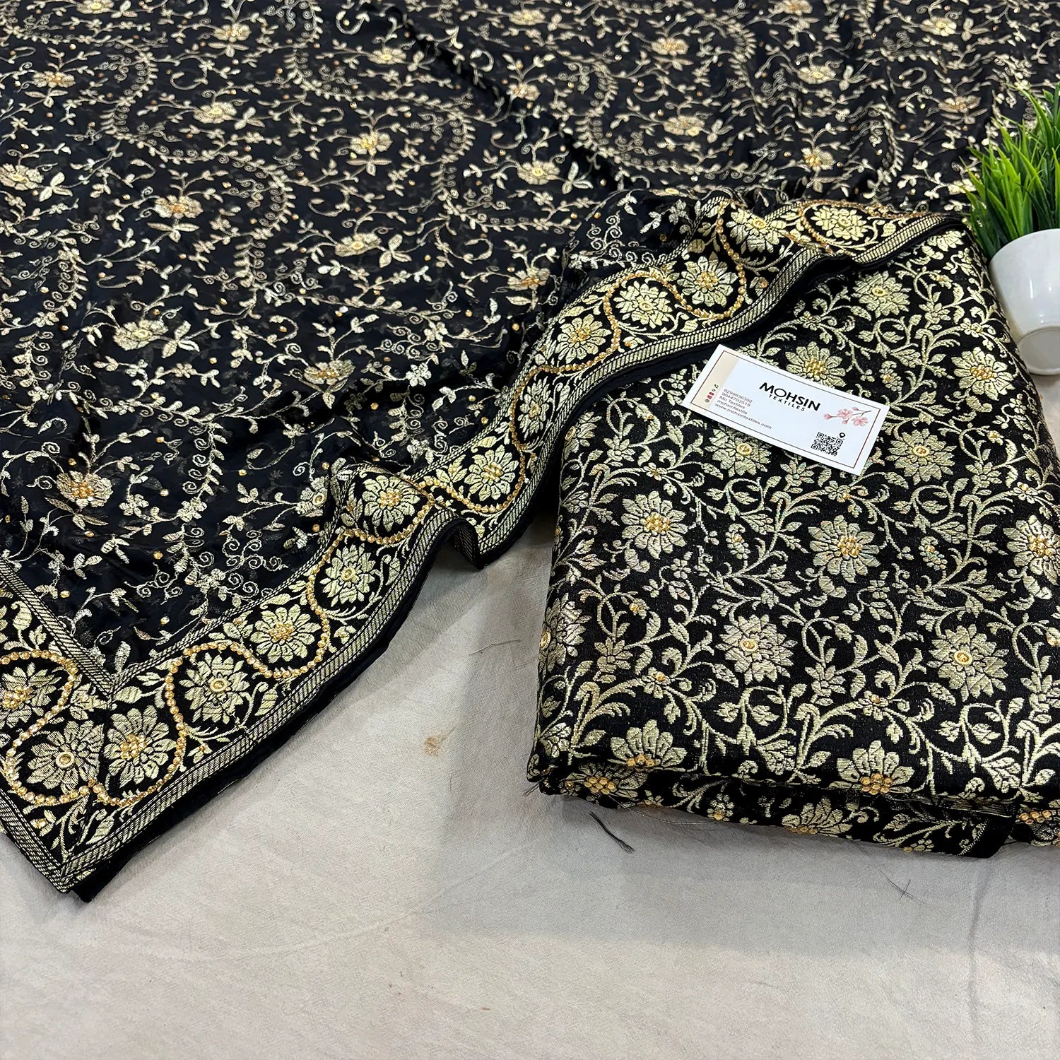 Black Stone Work Kimkhab Silk Banarasi Gharara