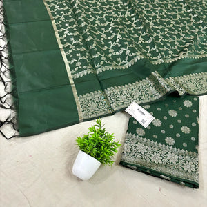 Bottle Green Shaktiman Buti Satin Silk Banarasi Suit