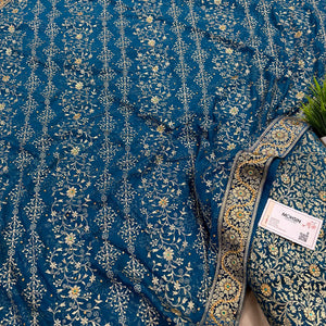 Dark Firozi Stone Work Kimkhab Silk Banarasi Gharara