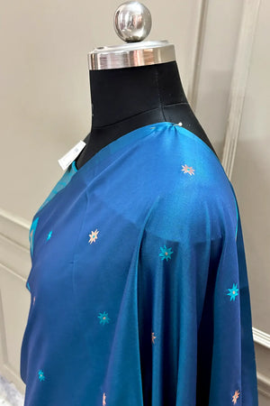 Firozi and Sky Blue Resham Zari Banarasi Silk Saree