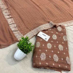 Dust Golden Zari Pure Georgette Silk Banarasi Suit