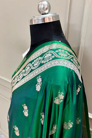 Emerald Green Golden Zari Katan Silk Banarasi Saree