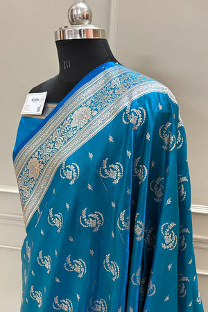 Firozi Galaxy Buti Katan Silk Banarasi Saree